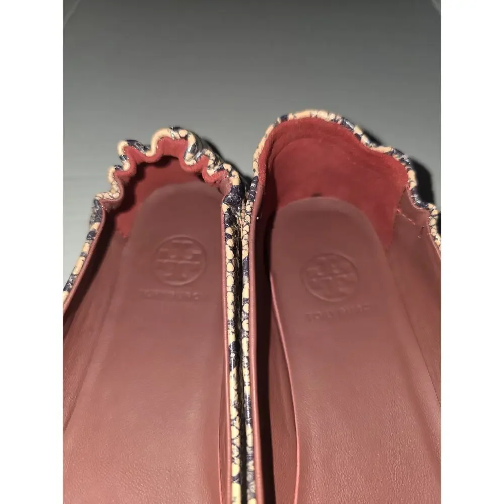 Tory Burch Minnie Travel Pink Snake Print Leather‎ Reva Ballet Flats Size 40/9